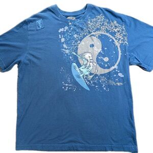 No Boundaries Shirt Mens Large Blue Surfer Skeleton Ying Yang Organic Cotton Lg